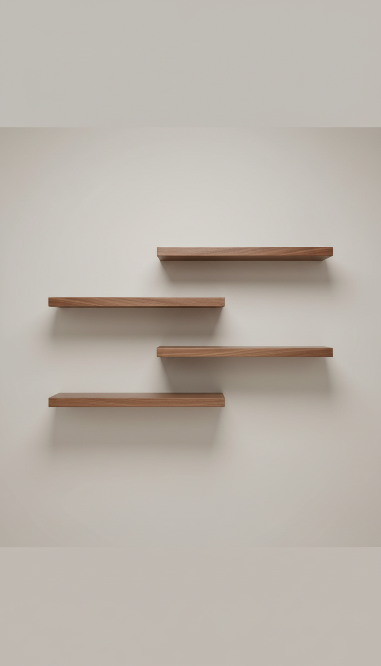 Custom floating walnut shelves
