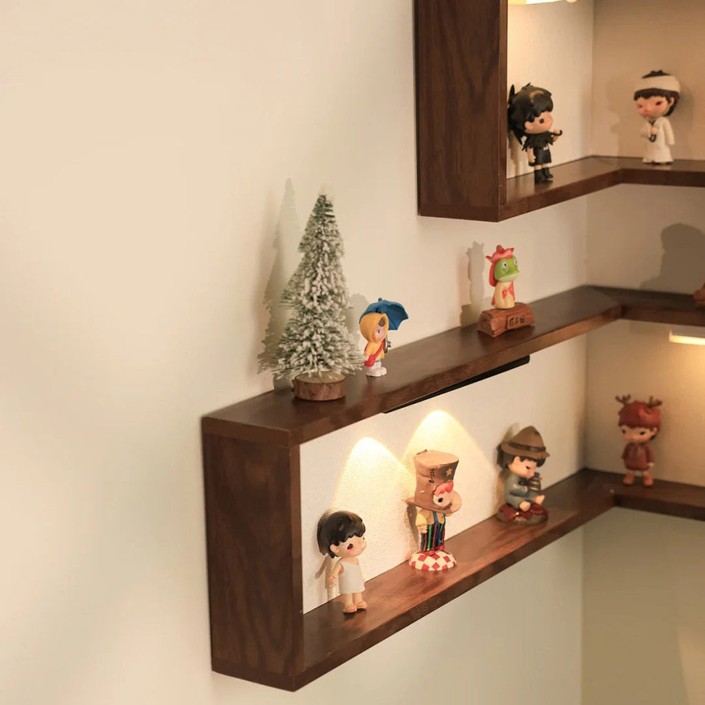 Wall-Mounted 90 Corner Single Tier Wood Display Shelf